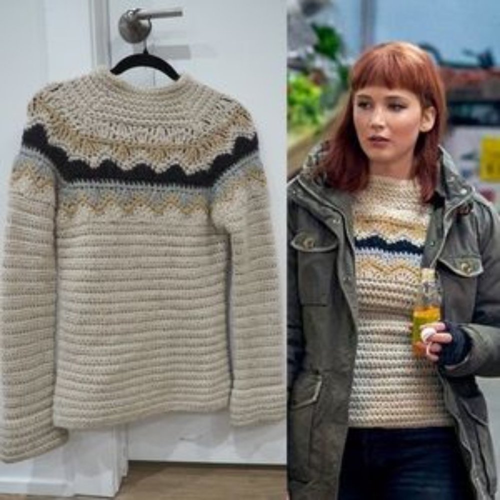 J Crew Knit By Hand Alpaca Wool Sweater Bell Sleeve Chevron Stripe Vintage Large